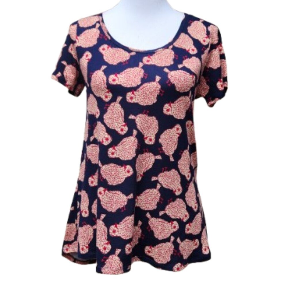 Lularoe Short Sleeve Classic T-Shirt NWT Bird Print Blue Cream Pink